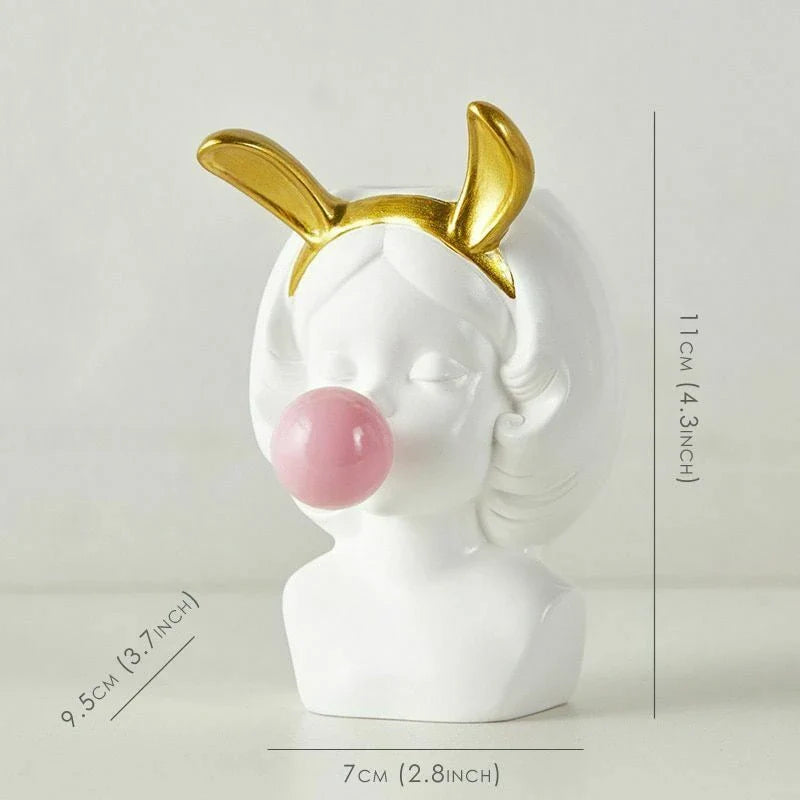 Cute Bubblegum Girl Ceramic Face Vase