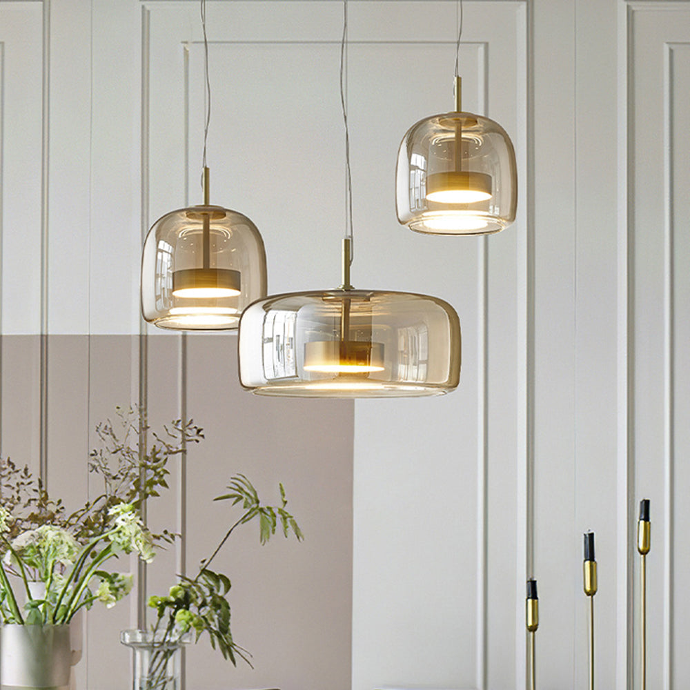 Hailie Retro LED-pendellys Gull Amber Metall Glass soveromslampe