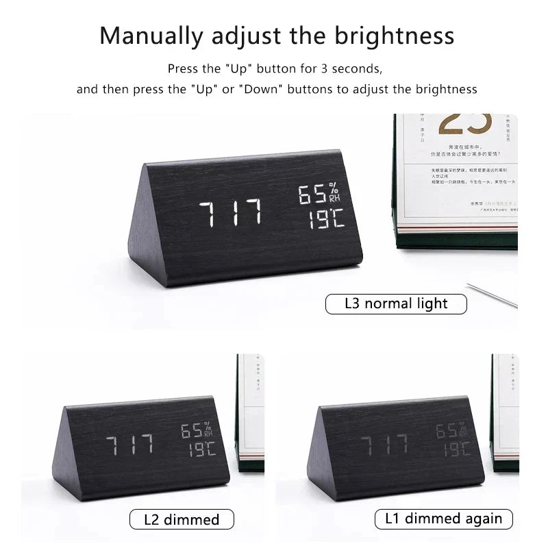 Futura - Digital Wooden Alarm Clock with Thermometer Included