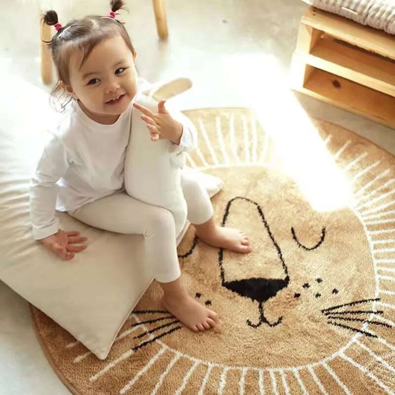 Tapis de jeu animal chambre d'enfant tapis rond lion - 3 tailles