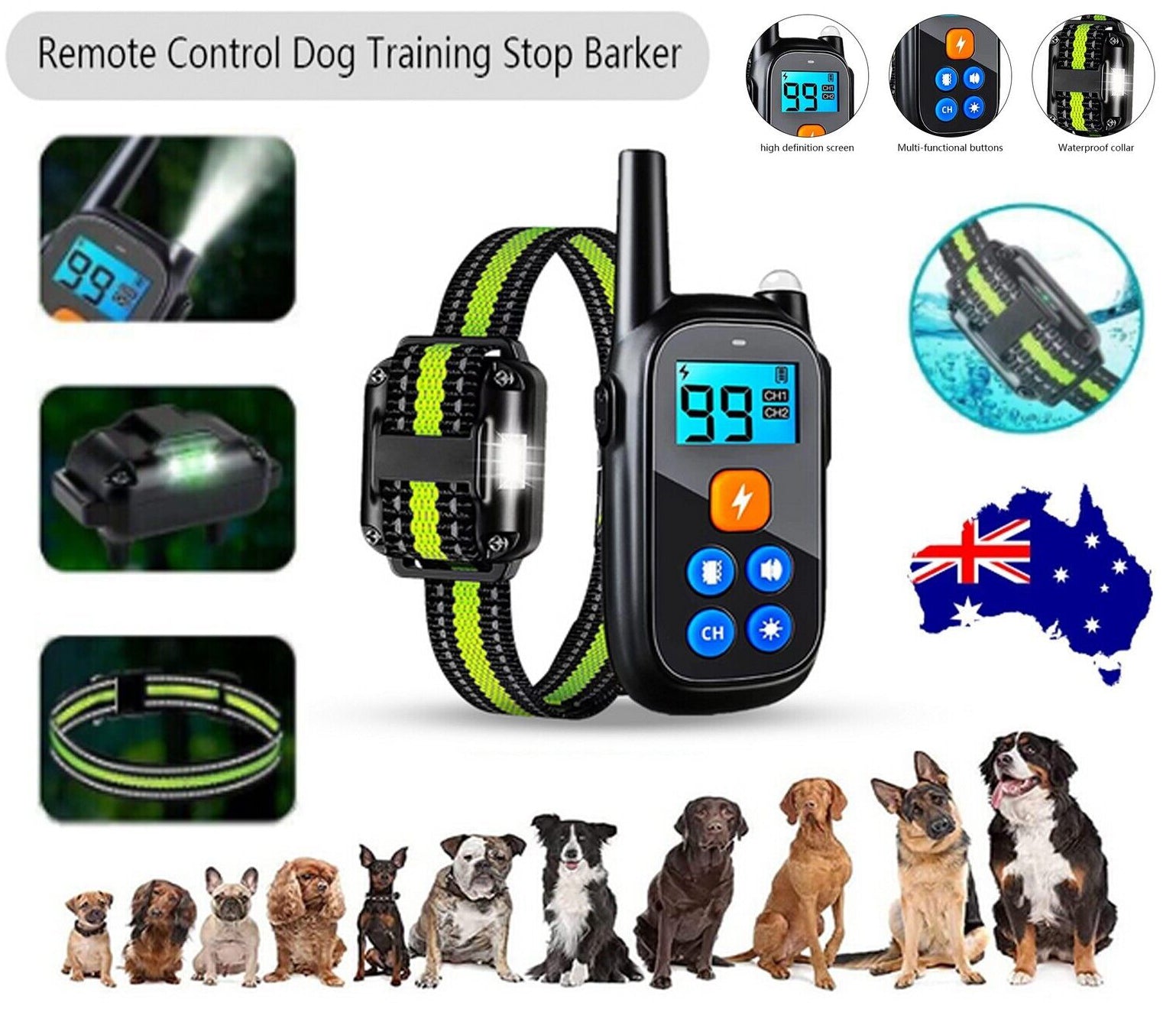 Collar electrónico de entrenamiento para perros, descarga eléctrica antiladridos, control remoto de obediencia