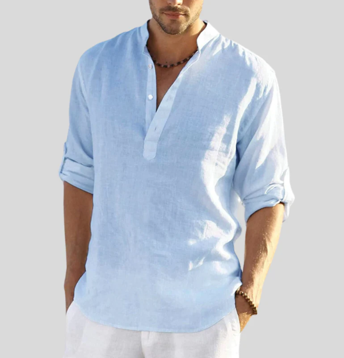 ADRIANO - Camicia elegante in lino con colletto