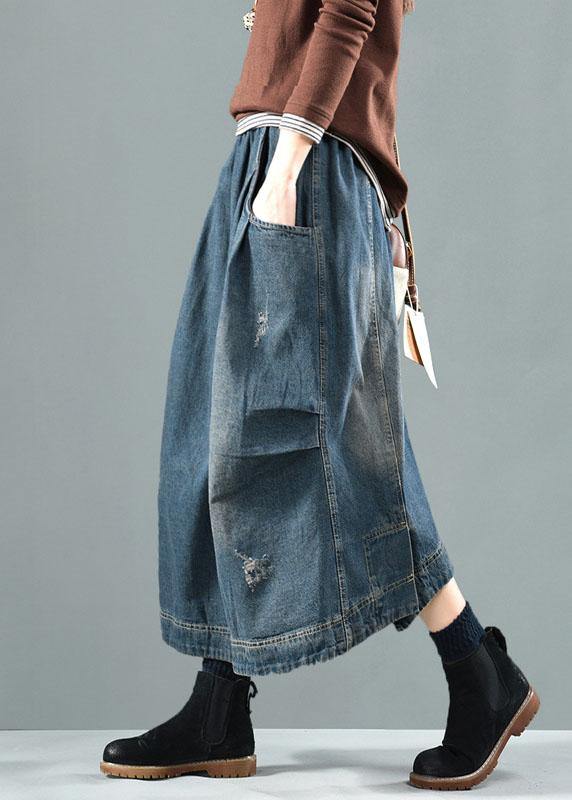 Blue Pockets Retro Patchwork Sommarkjolar Denim