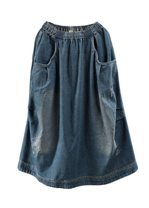 Blue Pockets Retro Patchwork Sommernederdele Denim