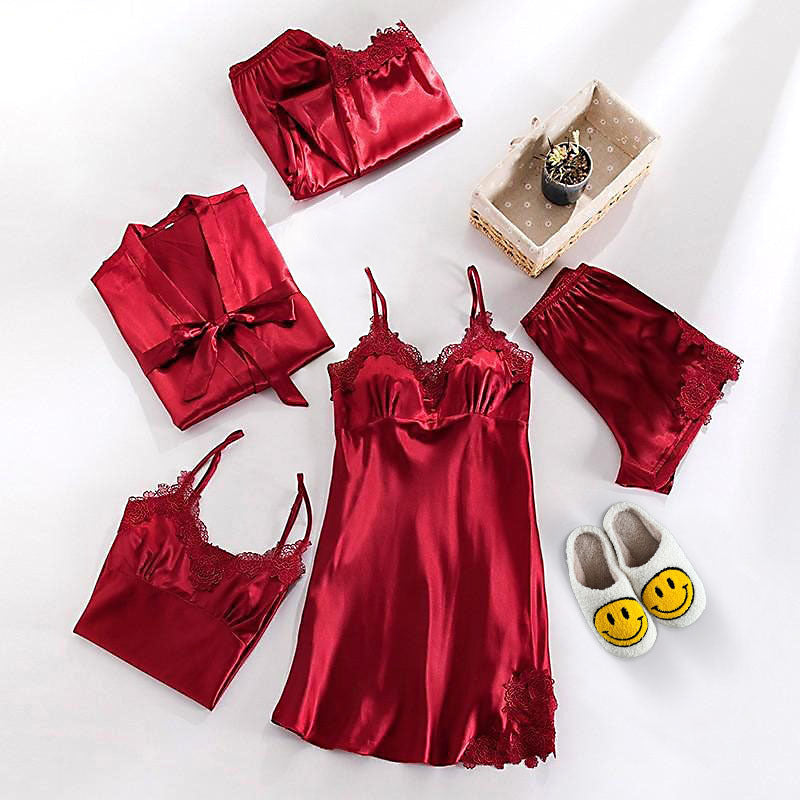 Satin-Nachtwäsche-Pyjama-Set