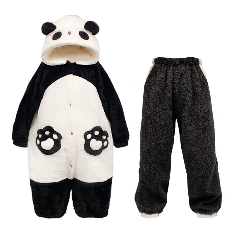 Ensemble de pyjama à capuche en peluche panda dessin animé Kawaii