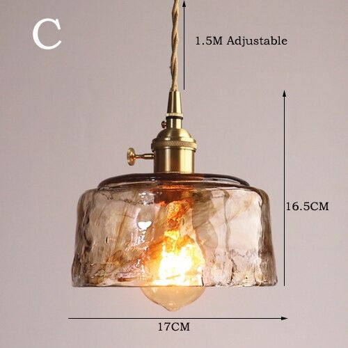 Brass Amber Glass Pendant Light -valaisin