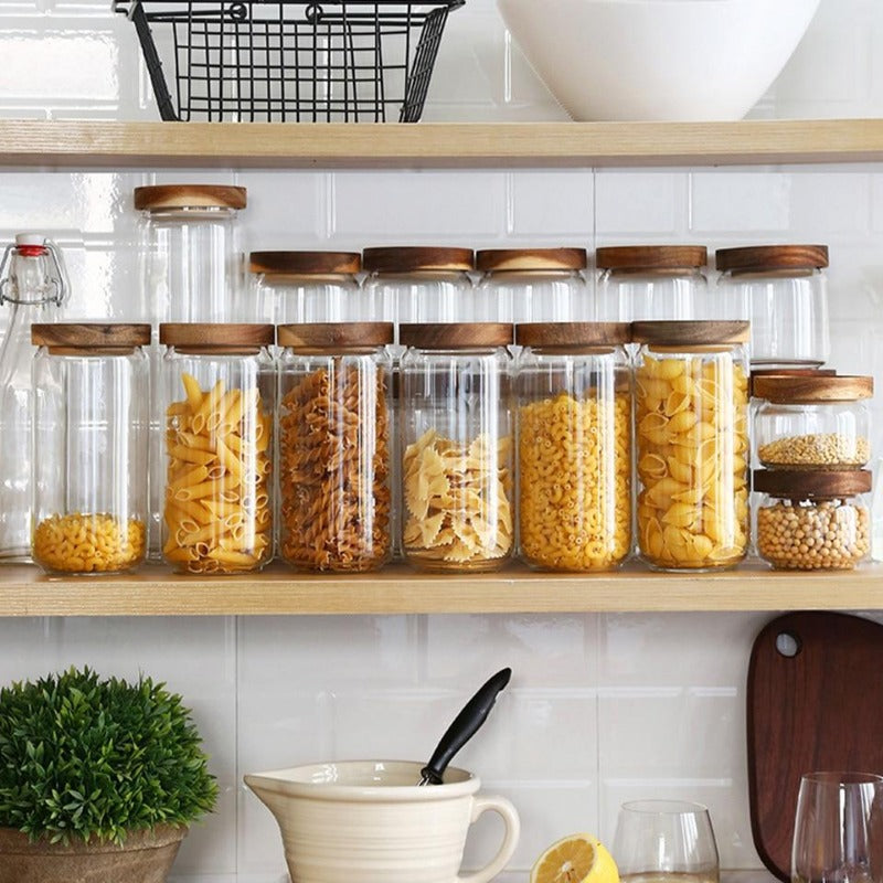 Acacia Food Glass Storage Jars