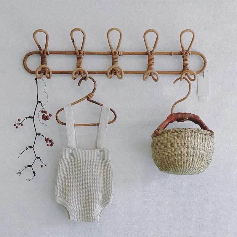 Organisateur de crochets muraux en rotin naturel pour enfants - 3 et 5 crochets