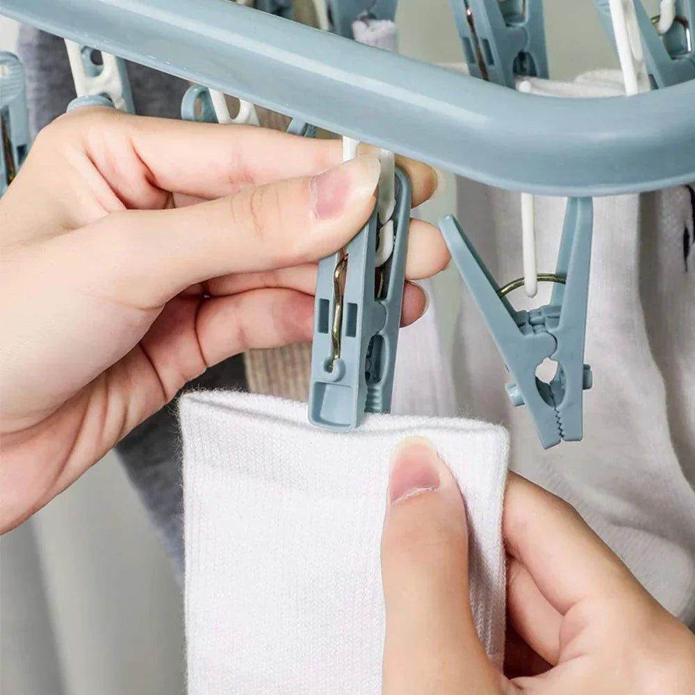 Cintre de séchage à 32 clips – Support à linge pliable peu encombrant pour chaussettes, sous-vêtements et articles délicats