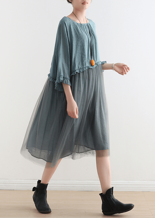 Blauwe Tull Maxi-jurken patchwork chiffon zomerjurken