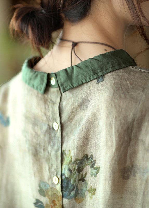 DIY Oranssi Print Ramie Half Sleeve Shirt Summer