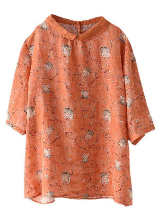 DIY Oranssi Print Ramie Half Sleeve Shirt Summer