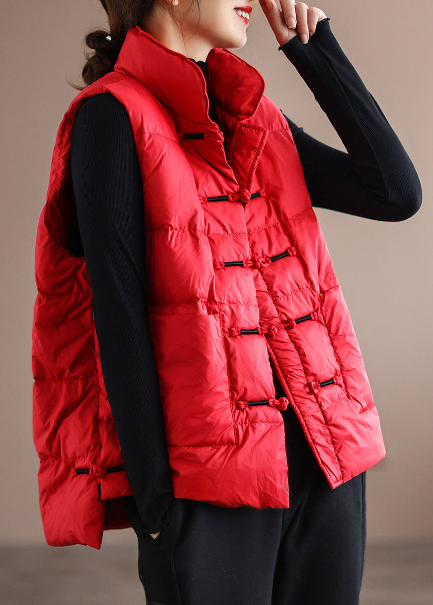 Gilet imbottito invernale orientale con tasche rosse con colletto alla coreana fai-da-te