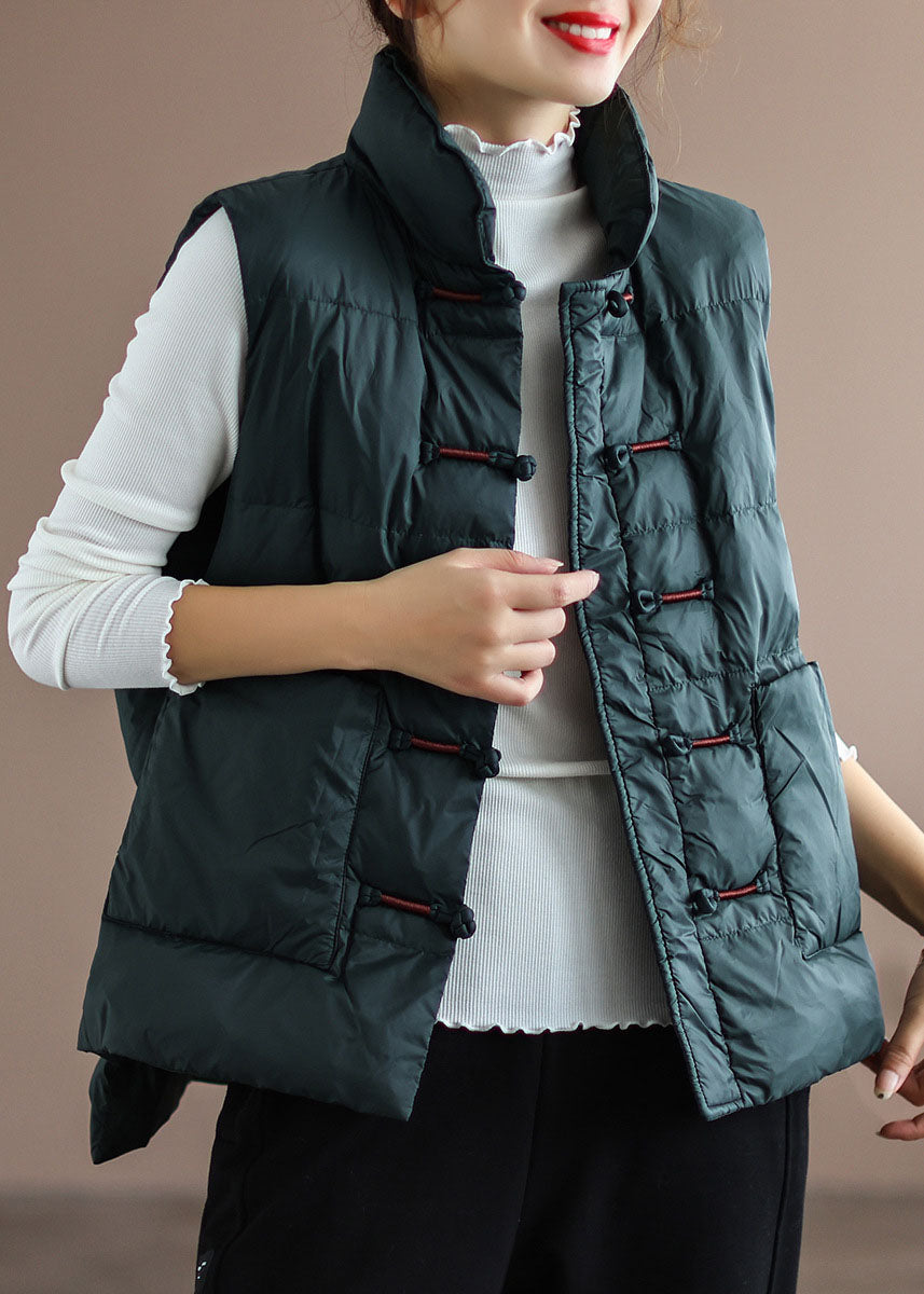 DIY Red Stand Collar Pockets Oriental Winter Puffer Vest