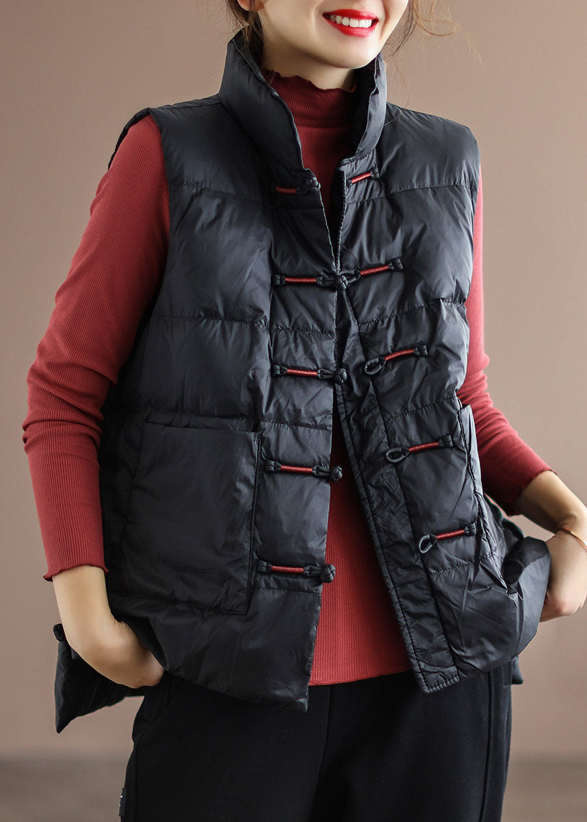 Gilet imbottito invernale orientale con tasche rosse con colletto alla coreana fai-da-te