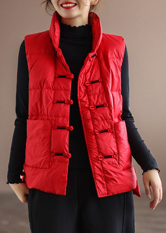 Gilet imbottito invernale orientale con tasche rosse con colletto alla coreana fai-da-te