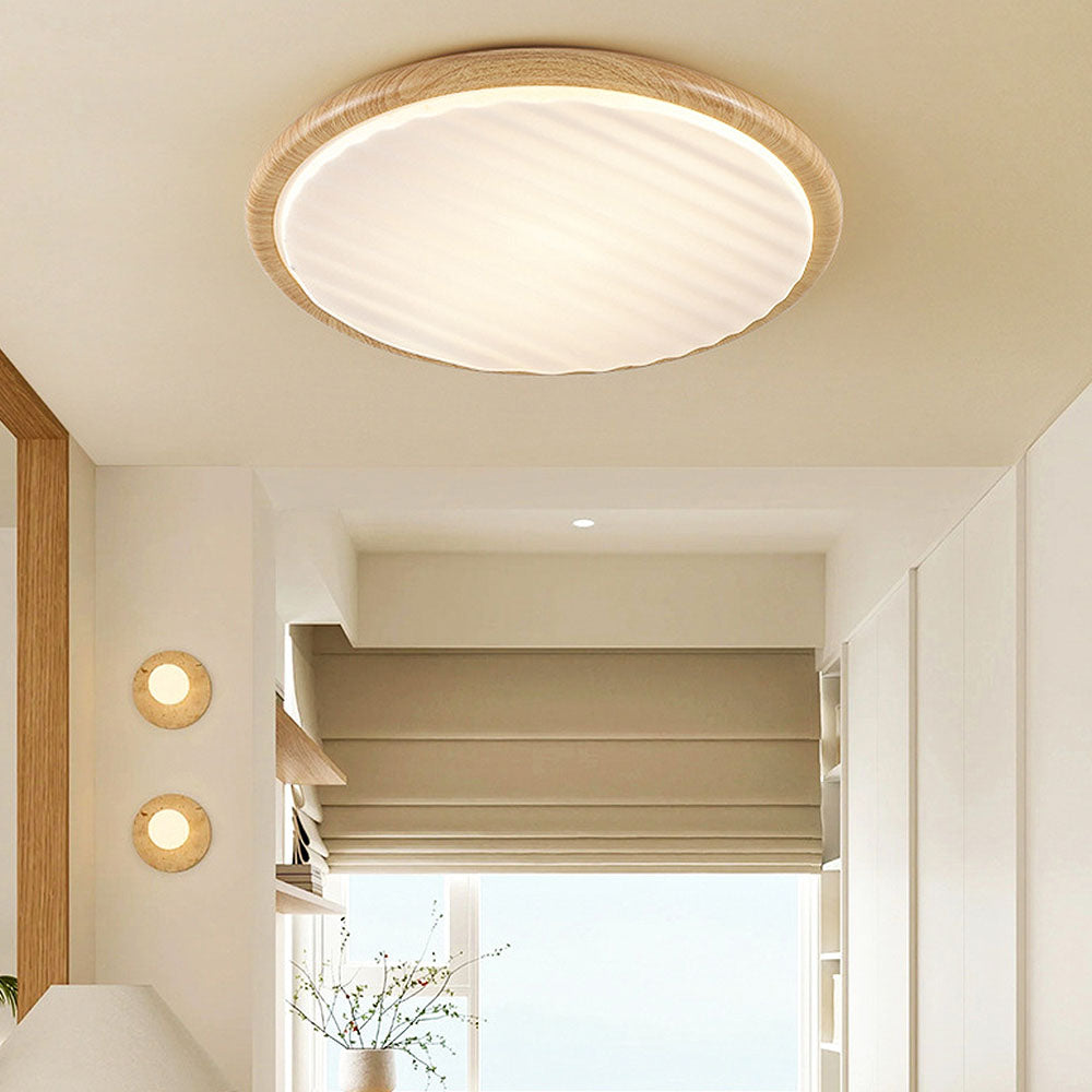 Lampada da soffitto a LED rotonda in legno per camera da letto