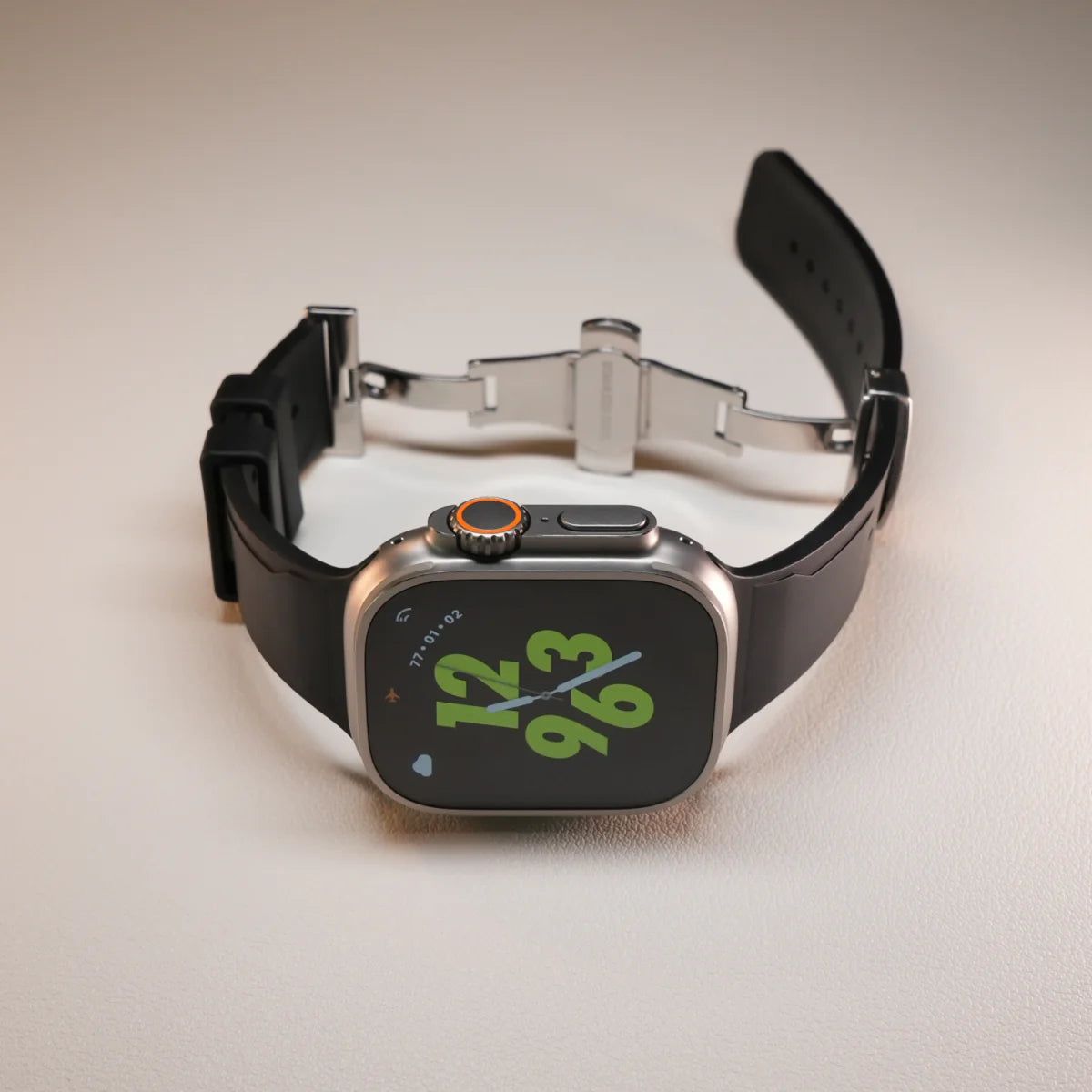 Luxuriöses FKM Schmetterlingsschnallenarmband für die Apple Watch