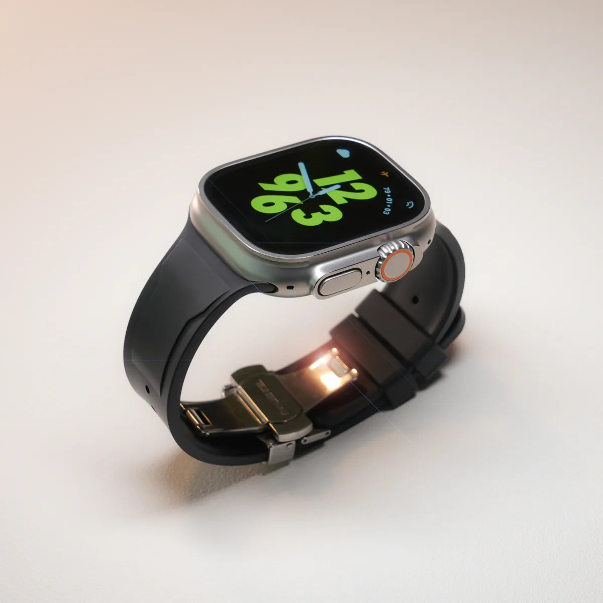 Luxuriöses FKM Schmetterlingsschnallenarmband für die Apple Watch