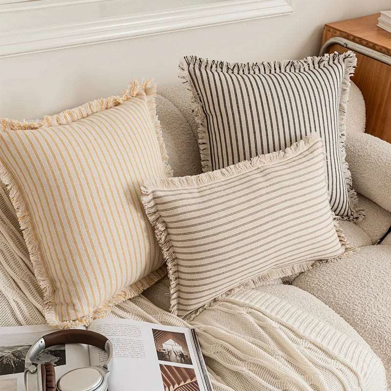 Decorative Nordic Striped Jacquard Cotton Cushion Covers - 6 Colours