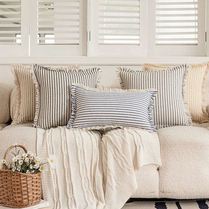 Decorative Nordic Striped Jacquard Cotton Cushion Covers - 6 Colours