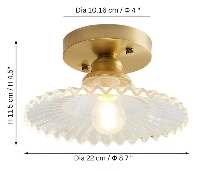 Lampada da soffitto vintage in vetro trasparente a coste a forma di petalo