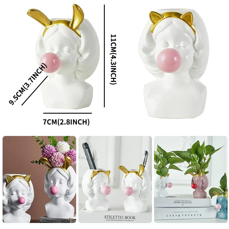 Cute Bubblegum Girl Ceramic Face Vase