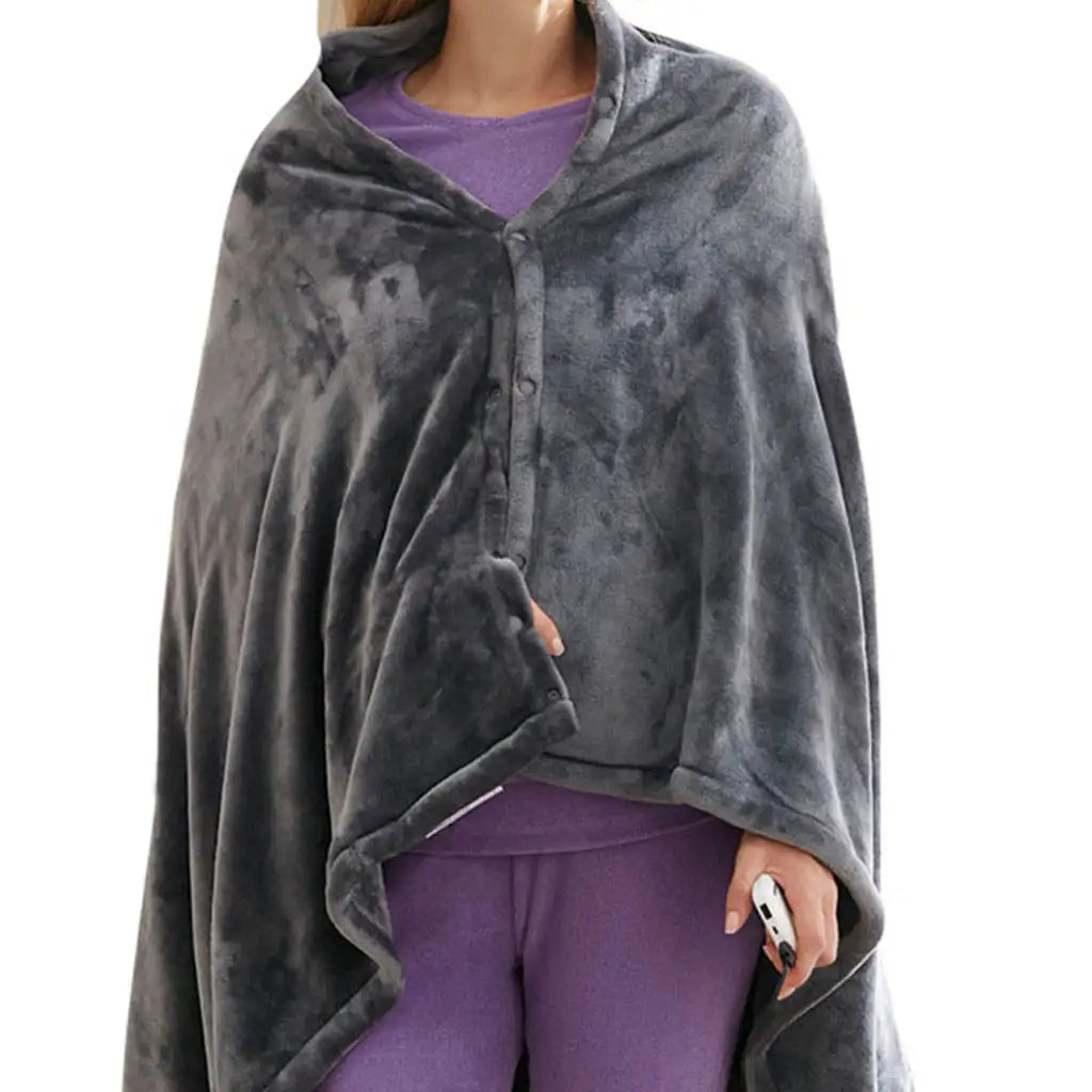 Portable heated shawl with battery for instant comfort