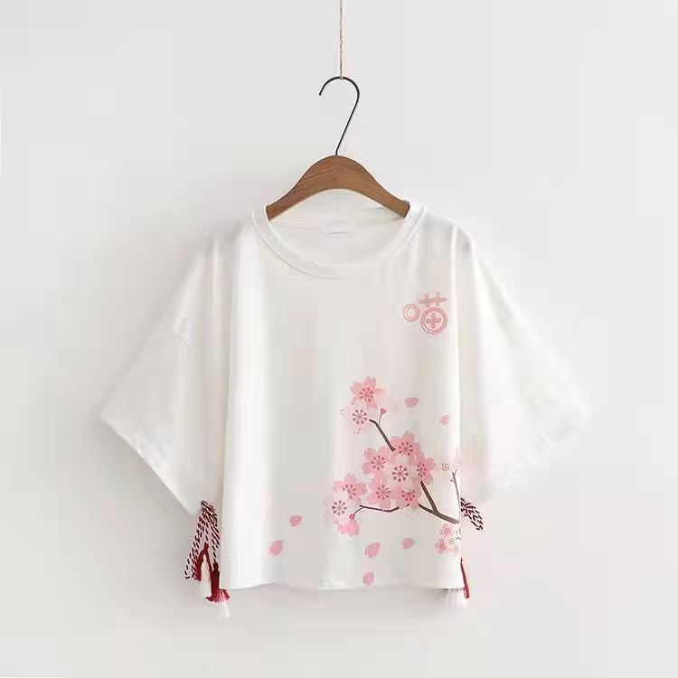 Ensemble deux pièces t-shirt et pantalon à pompons imprimé Kawaii Sakura