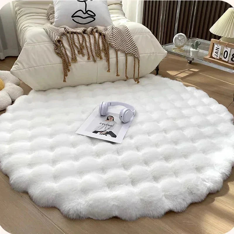 Fluffy & Super Soft Plush Nordic Round Shaggy Rug - White, Beige, Ivory, Sage Green & Grey