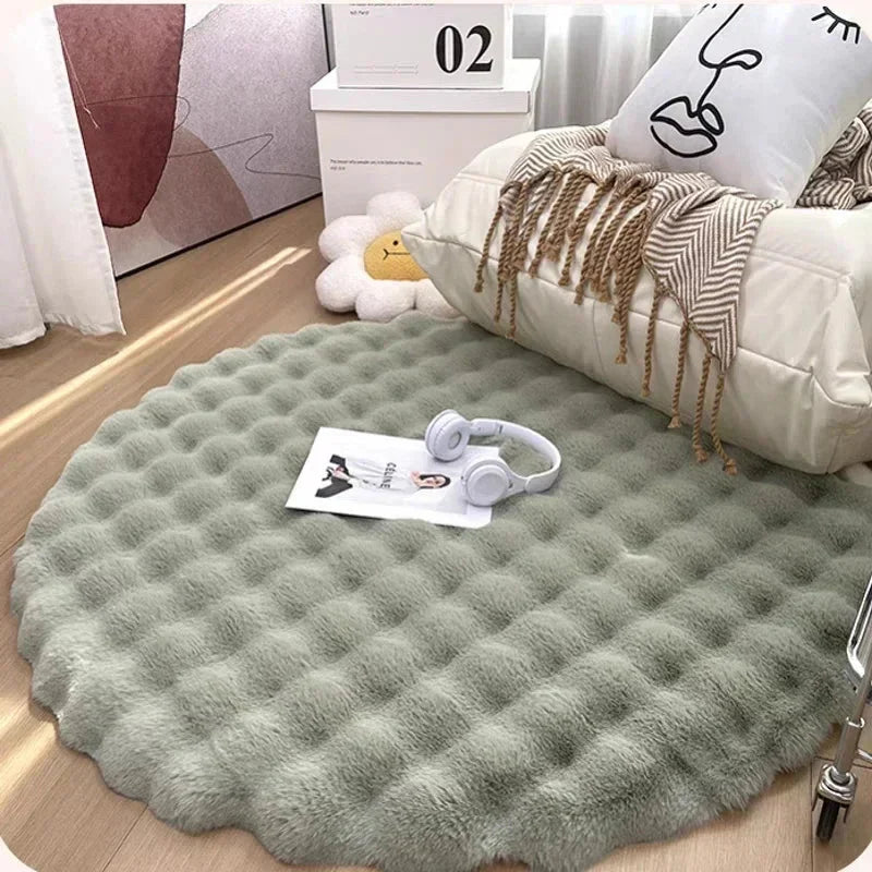 Fluffy & Super Soft Plush Nordic Round Shaggy Rug - White, Beige, Ivory, Sage Green & Grey