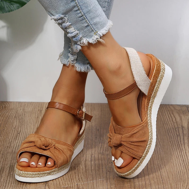 Chic summer espadrille sandals with buckle closure and knot detail