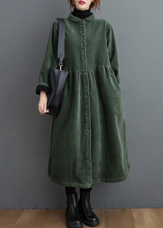 Cappotti francesi in velluto a coste verde nerastro Ispirazione cappotti da donna Cinched spessi (disponibilità limitata)