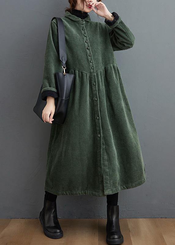 Cappotti francesi in velluto a coste verde nerastro Ispirazione cappotti da donna Cinched spessi (disponibilità limitata)