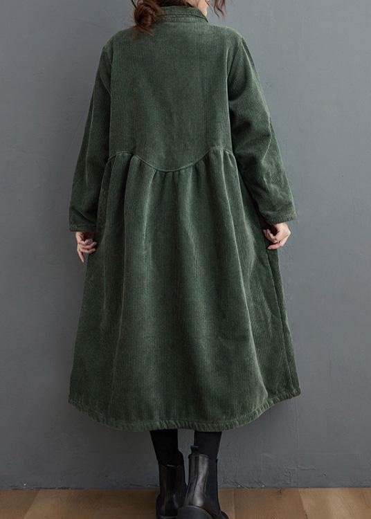 Cappotti francesi in velluto a coste verde nerastro Ispirazione cappotti da donna Cinched spessi (disponibilità limitata)