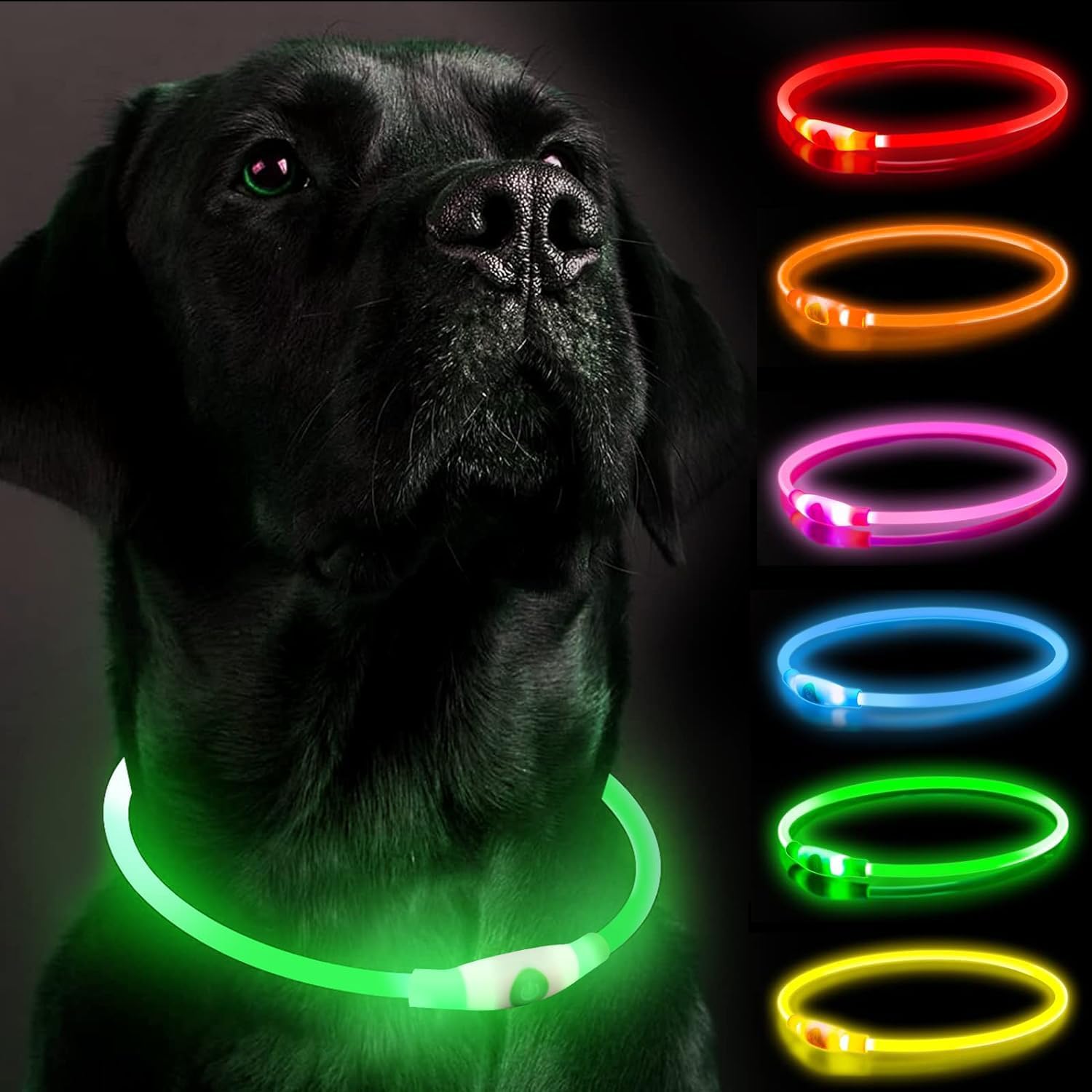 LED-hundhalsband, hundhalsband, uppladdningsbar glänsande nattpromenad