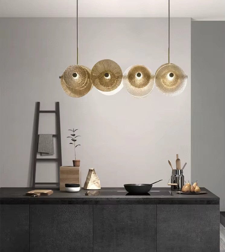 Lampadario rotondo in vetro dorato Luxe