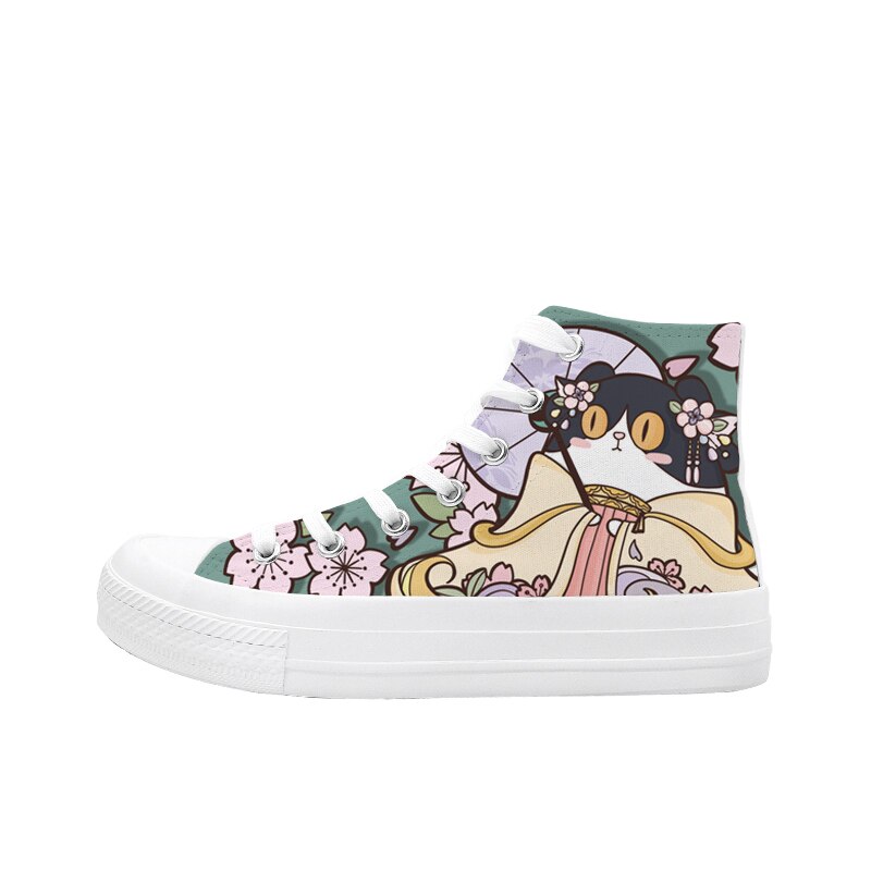 Retro Bloemen Katten Sneakers