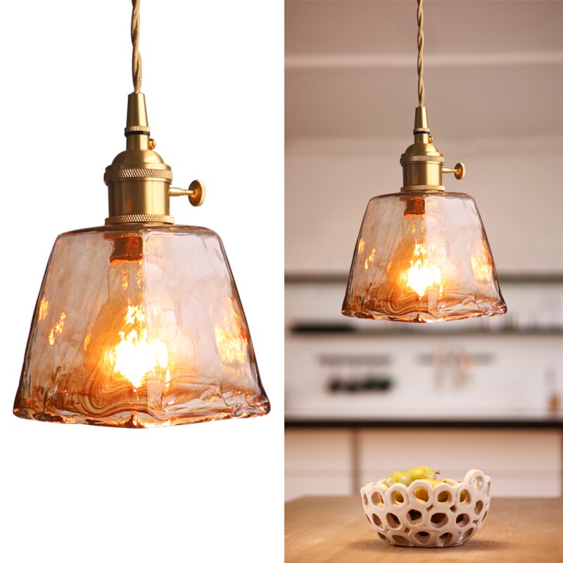 Brass Amber Glass Pendant Light -valaisin