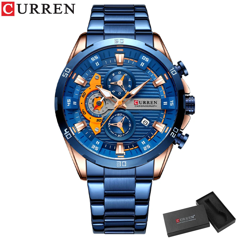 CURREN Stainless Steel Watches for Men - Creative Fashion Luminous Dial with Chronograph