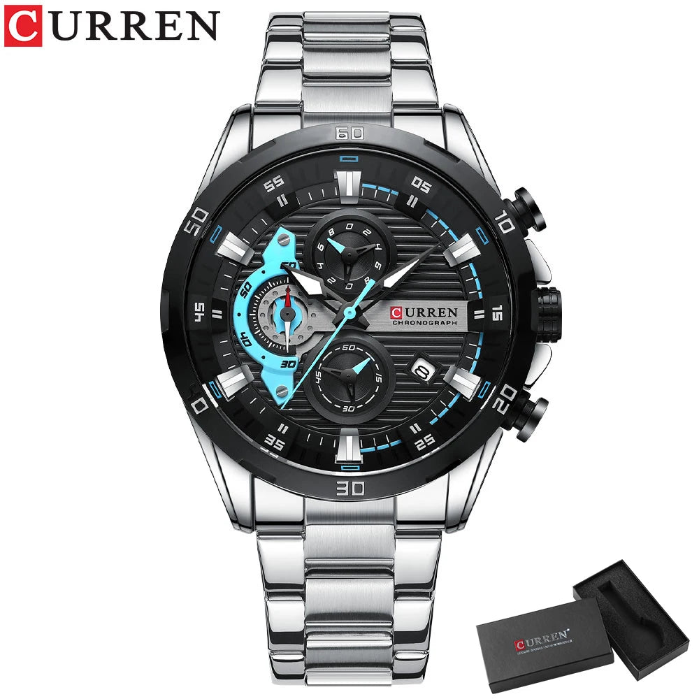 CURREN Stainless Steel Watches for Men - Creative Fashion Luminous Dial with Chronograph