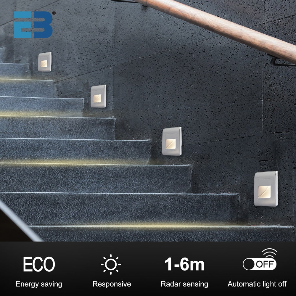 EB Brone - Led Stair Light 4 Colors PIR Sensor Recessed Footlight