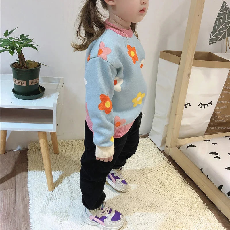 CozyBloom Floral Knit Sweater for Girls | Warm Winter Pullover