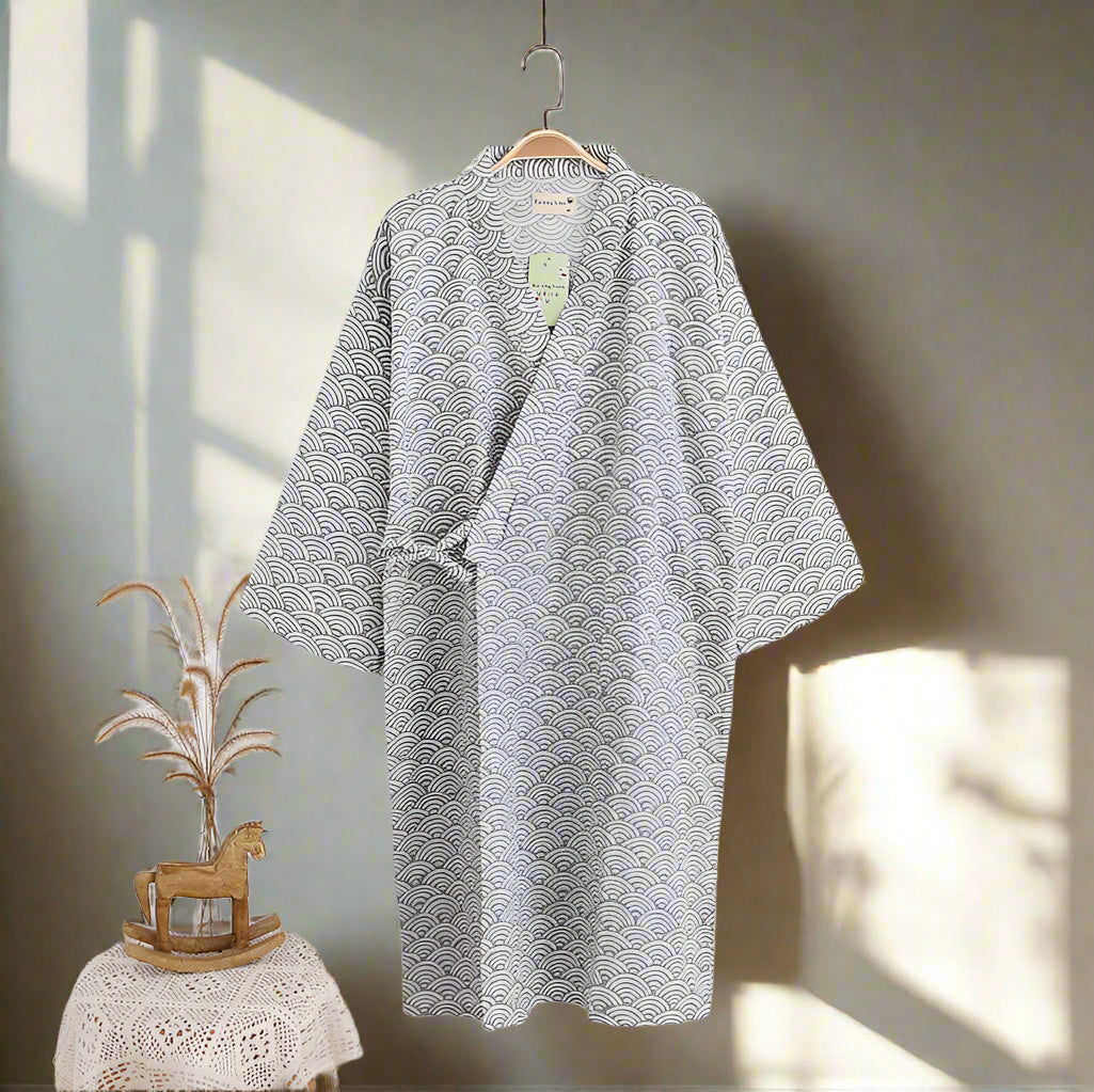 Kai Robe kimono 100 % coton pour homme – Yukata japonais traditionnel, pyjama à capuche avec col en V