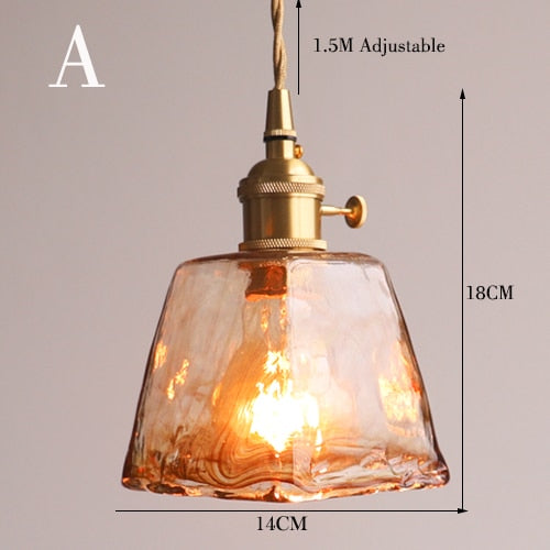 Lampe à suspension en laiton et verre ambré