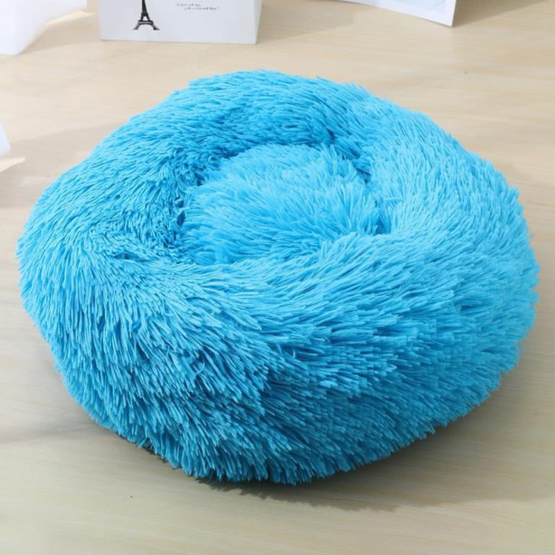 Lit rond en peluche pour chien en forme de beignet apaisant pour petits et grands chiens