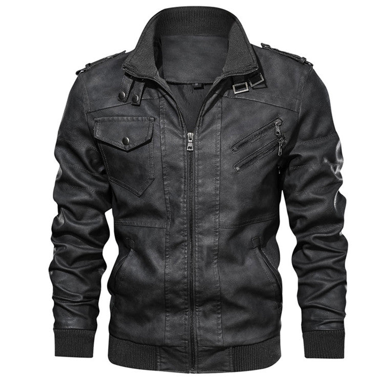 Herren-Lederjacke – perfekt für den herbstlichen Casual- und Biker-Stil: abnehmbare Kapuze