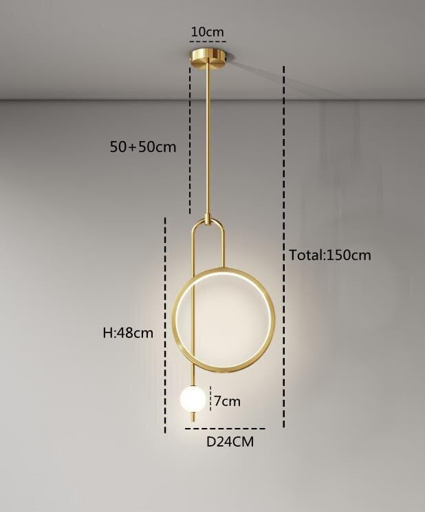 Lampada a sospensione moderna con anello in oro