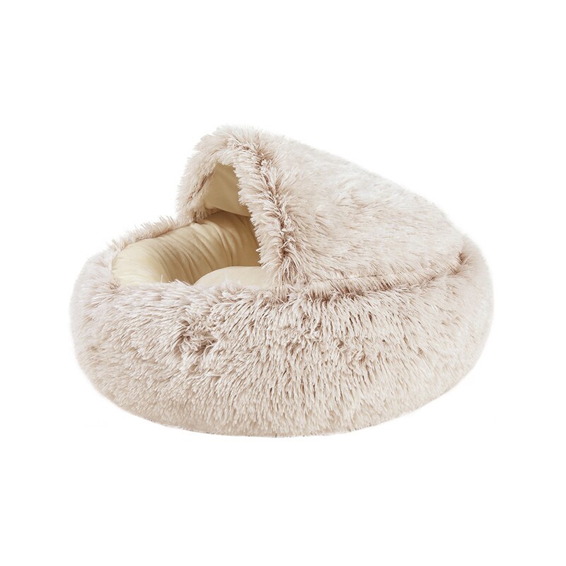 Round Plush Calming Dog Cave Bed